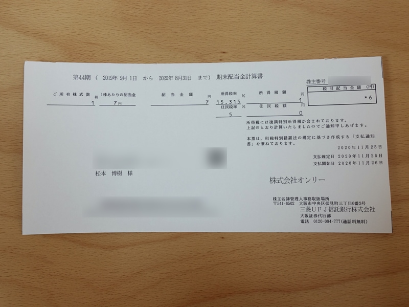 オンリーの配当金