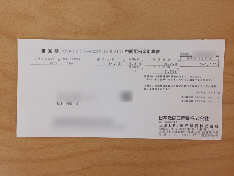 JTの配当金